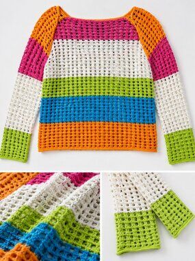 Wild Fable Rainbow Crochet Knit Sweater Size Medium Colorblock Open Knit